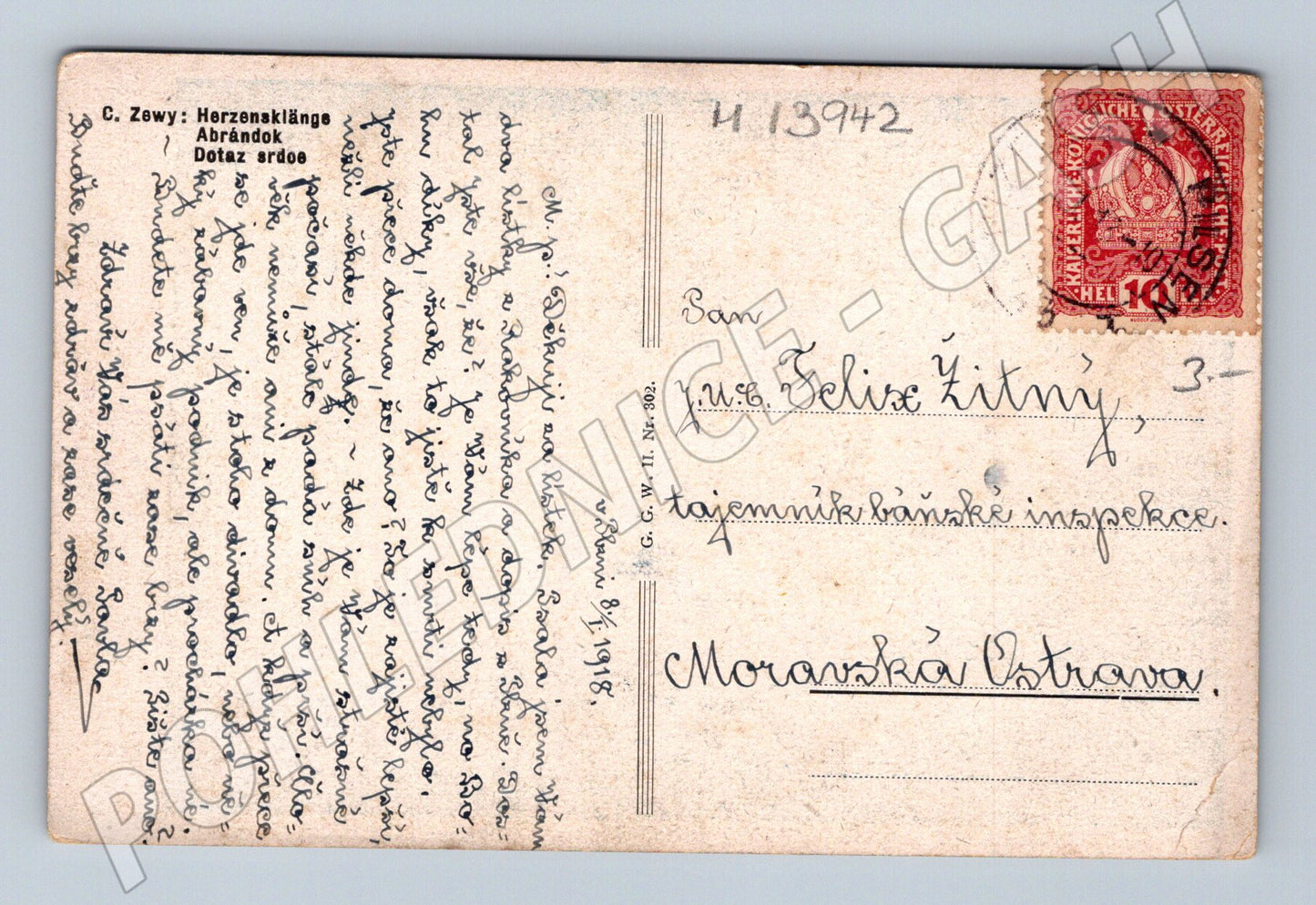 Pohlednice C. Zewy – Dotaz srdce, malířský motiv (M13942)