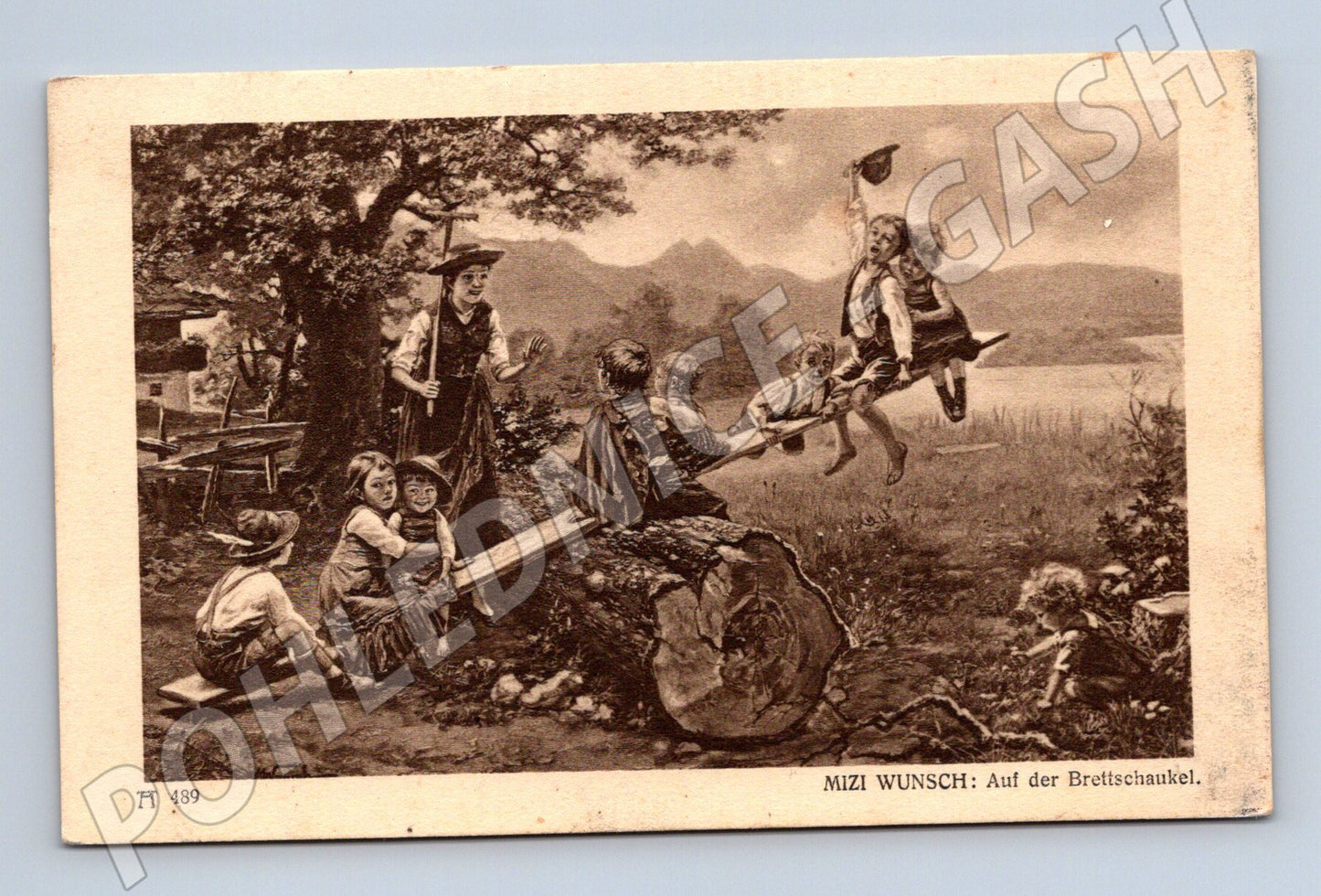 Pohlednice Děti na houpačce – Mizi Wunsch, etnografie (M13950)