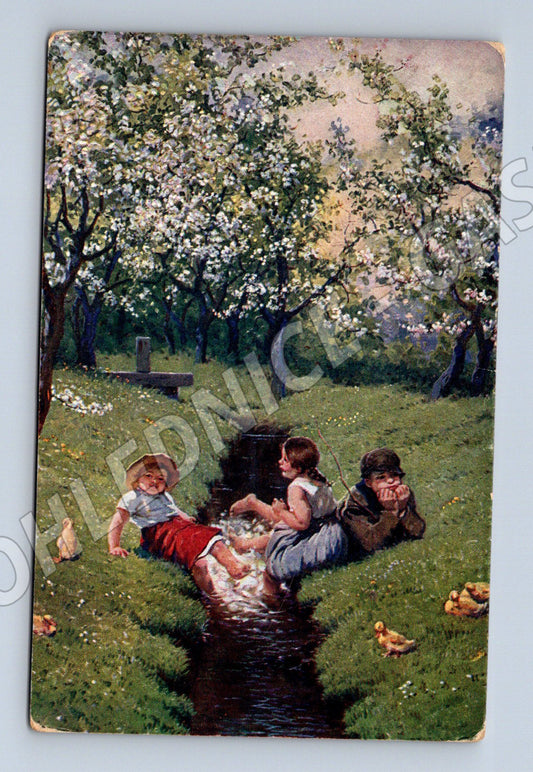 Pohlednice U potůčku – Adolf Liebscher, děti (M13951)