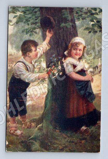 Pohlednice Děti u stromu – malířský motiv (M13954)