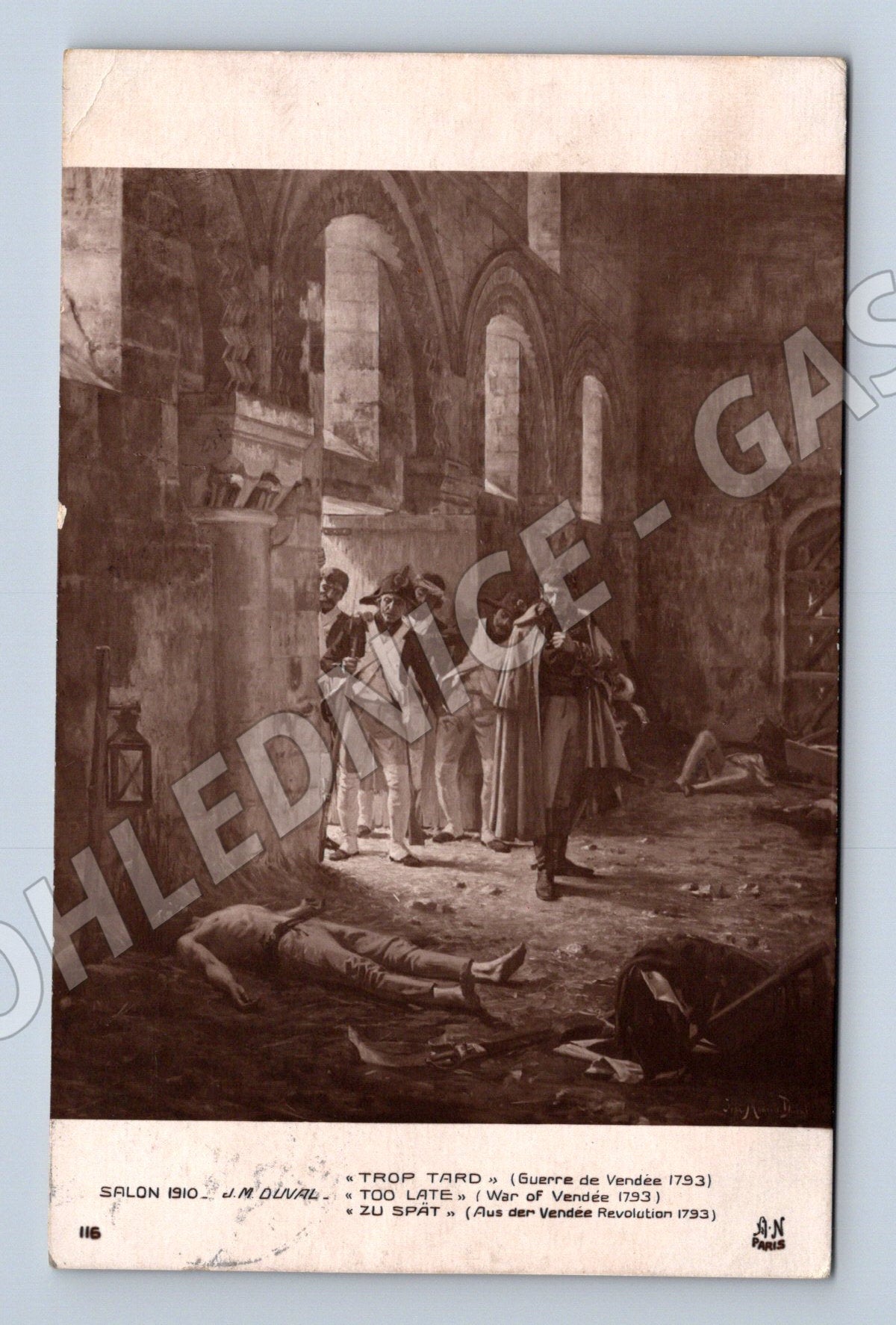 Pohlednice Trop Tard historická malba 1793 (M13999)