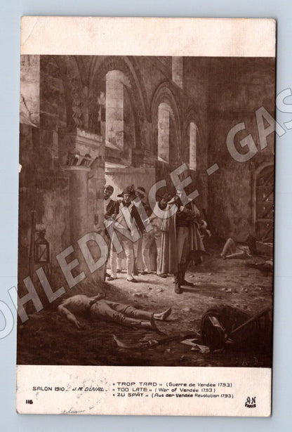 Pohlednice Trop Tard historická malba 1793 (M13999)