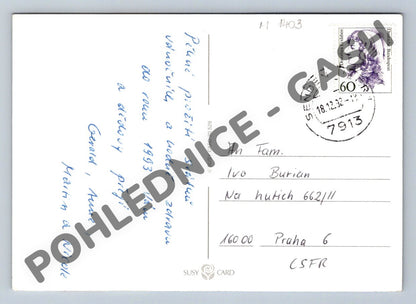 Pohlednice Vánoční Německo 1992 Santa na saních (M1403)