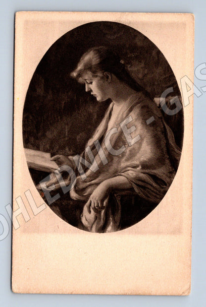 Pohlednice Dívka s knihou – B. Mareček (M14049)