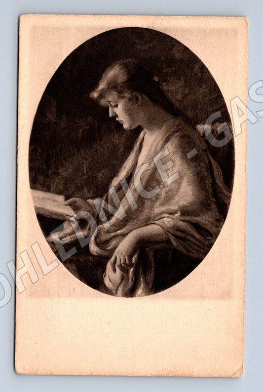 Pohlednice Dívka s knihou – B. Mareček (M14049)