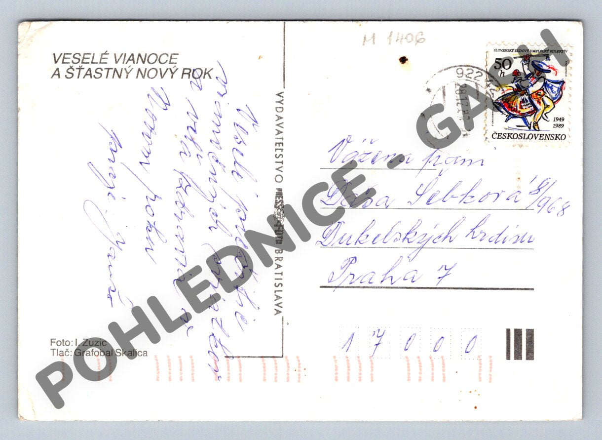 Pohlednice Vánoční 1989 Československo svíčka (M1406)