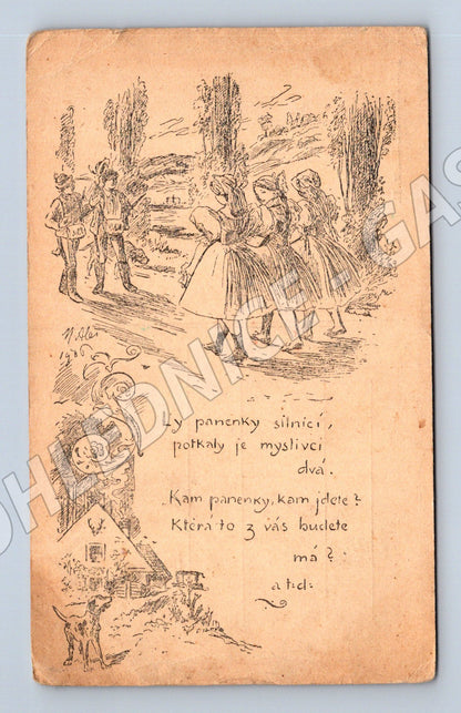 Pohlednice Starý milostný motiv Mikuláš Aleš 1907 (M14093)