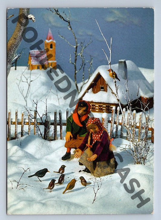Pohlednice Vánoční ČSSR 1969 děti a ptáčci J. Hanuš (M1416)