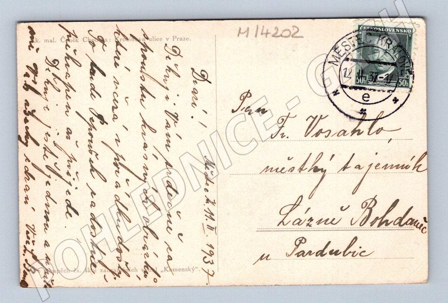Pohlednice Praha Krocínova ulice 1937 – Č. Chochola (M14202)
