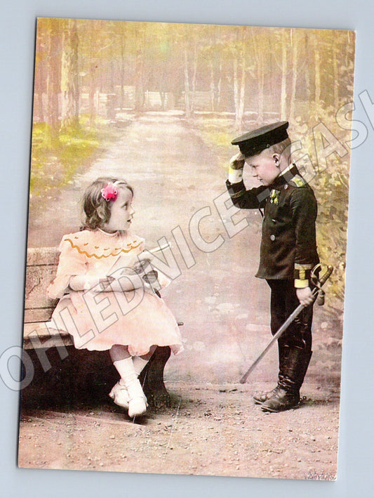 Pohlednice romantická – děti, chlapec v uniformě (M14246)