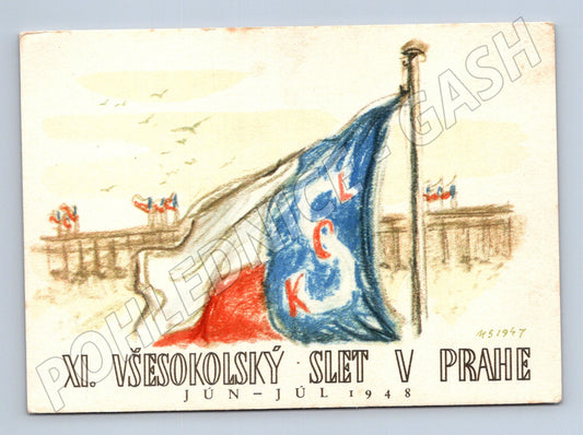 Pohlednice XI. všesokolský slet Praha 1948 – historická (M14379)