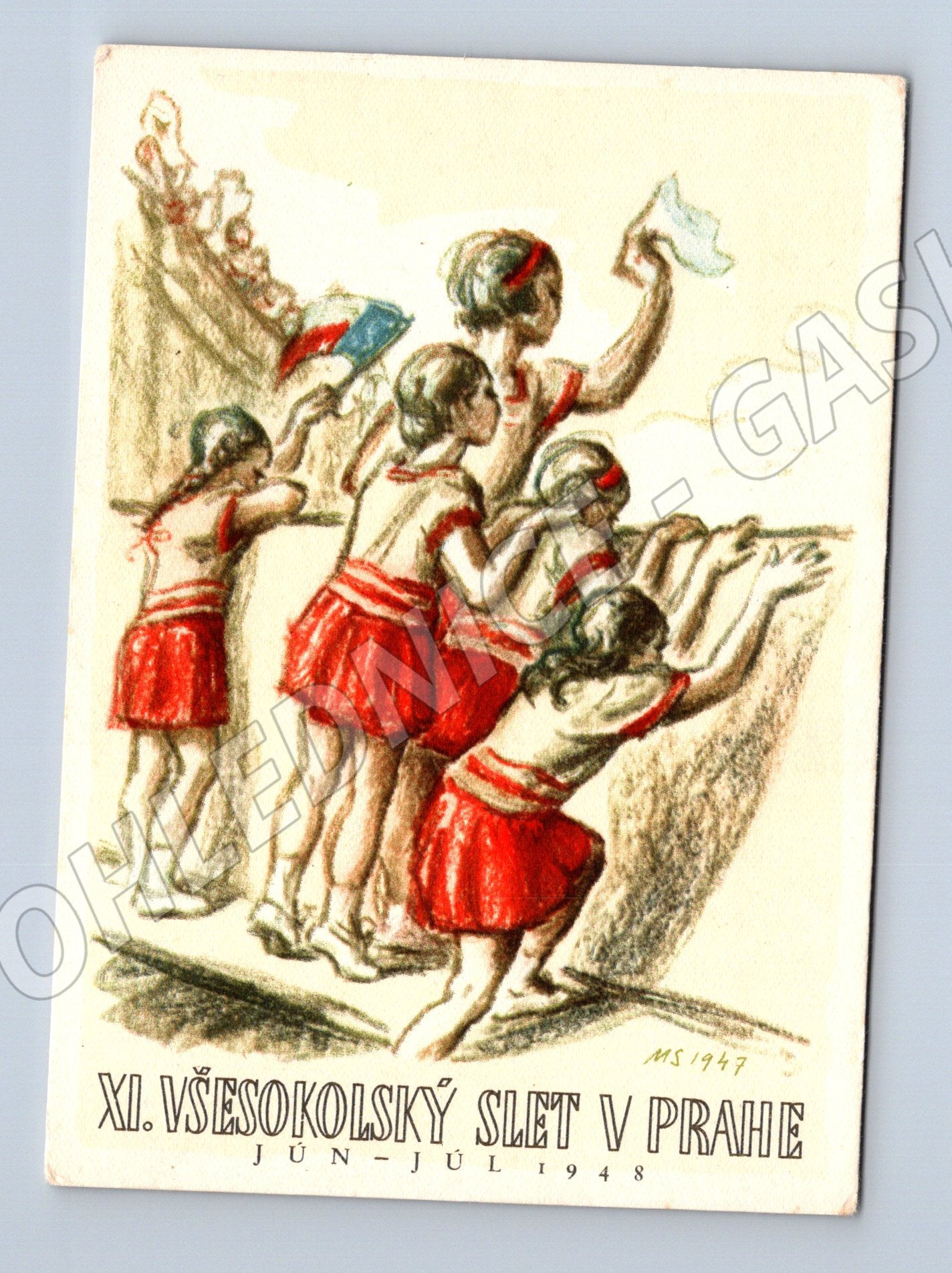 Pohlednice XII. všesokolský slet Praha 1948 – ilustrace (M14382)