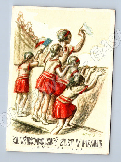 Pohlednice XII. všesokolský slet Praha 1948 – ilustrace (M14382)