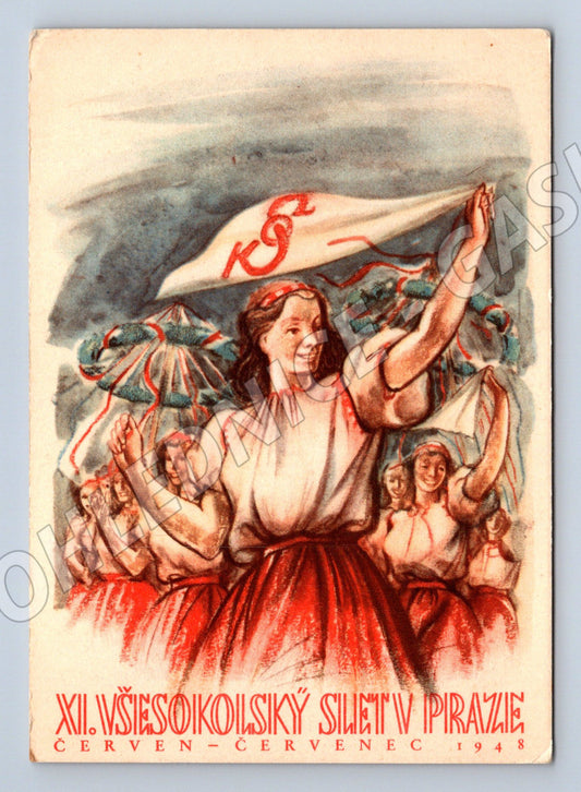 Pohlednice XI. všesokolský slet Praha 1948 – originál (M14395)