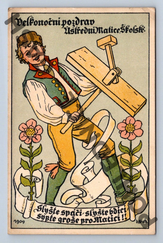Pohlednice Velikonoční český lidový kroj 1909 (M1446)