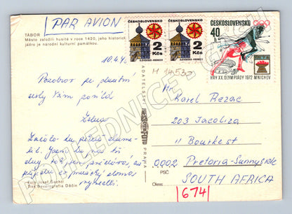 Pohlednice Tábor, ČSSR – JAR, lét. pošta (M14530)