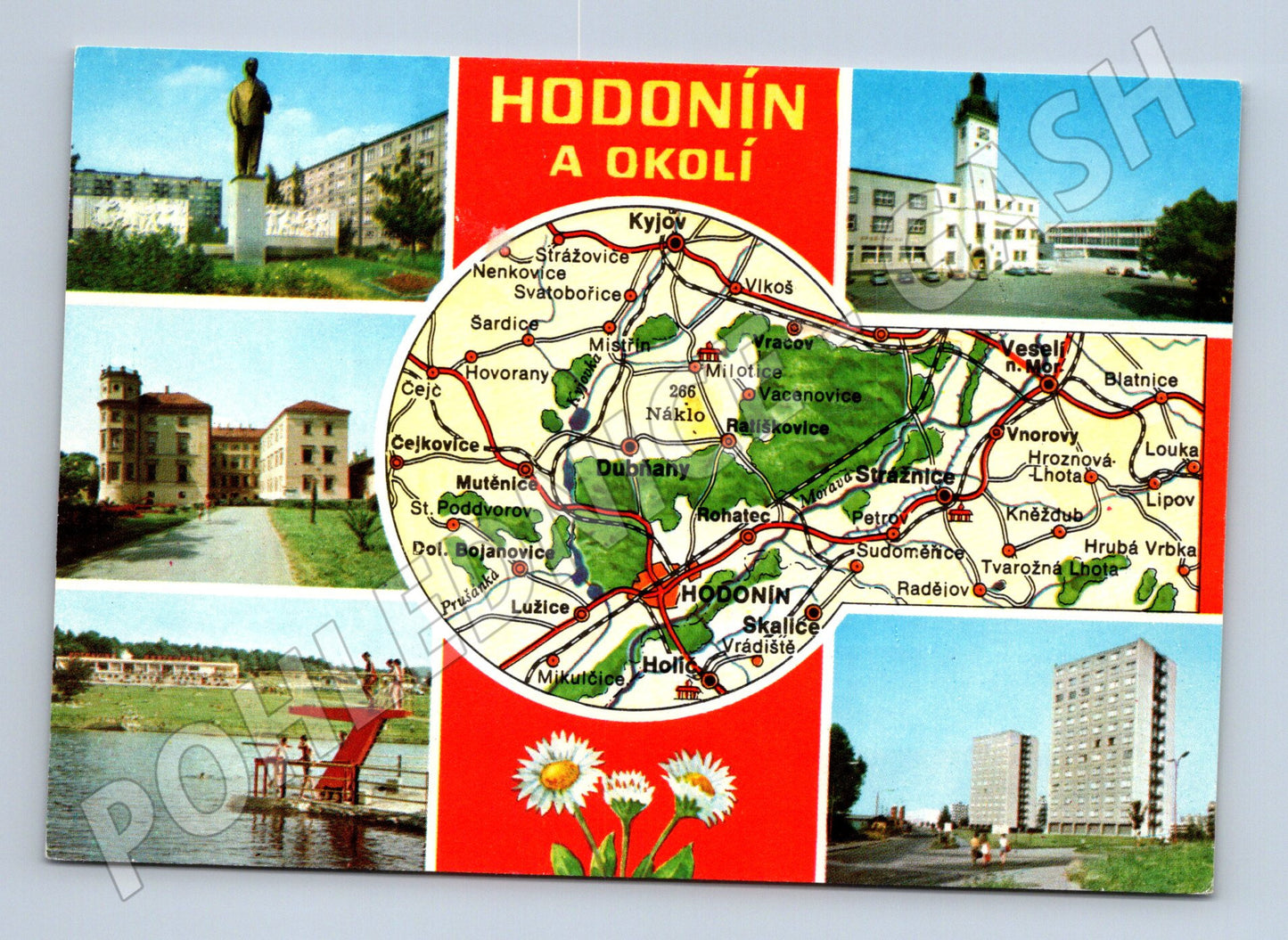 Pohlednice Hodonín a okolí s mapou a fotografiemi (M14546)