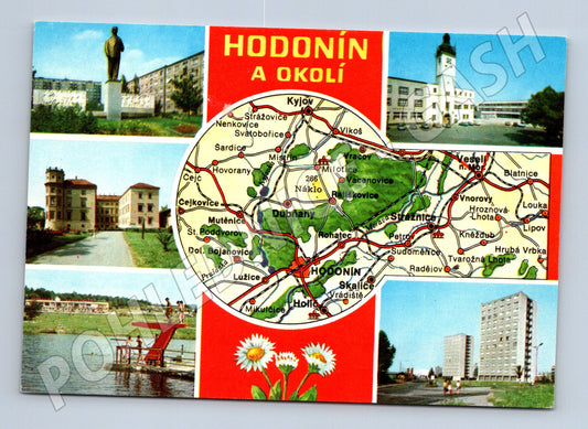 Pohlednice Hodonín a okolí s mapou a fotografiemi (M14546)