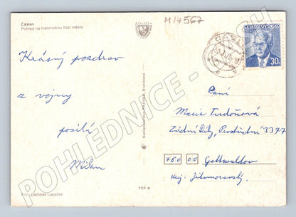 Pohlednice Čáslav pohled na město známka popsaná (M14567)