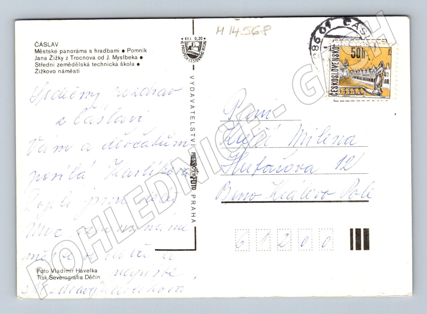 Pohlednice Čáslav 1968 psaná s více motivy (M14568)
