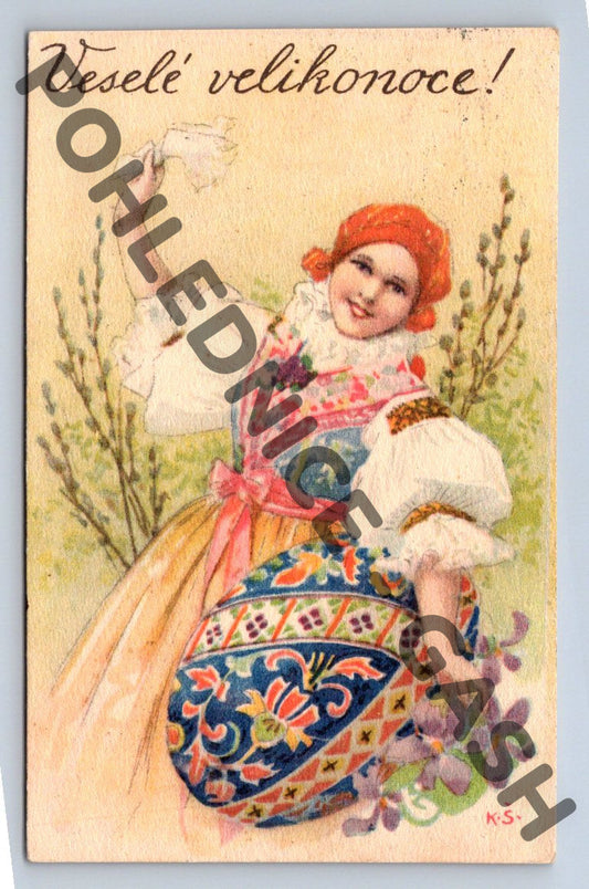 Pohlednice Velikonoční dívka v kroji K. Šimůnek 1931 (M1459)
