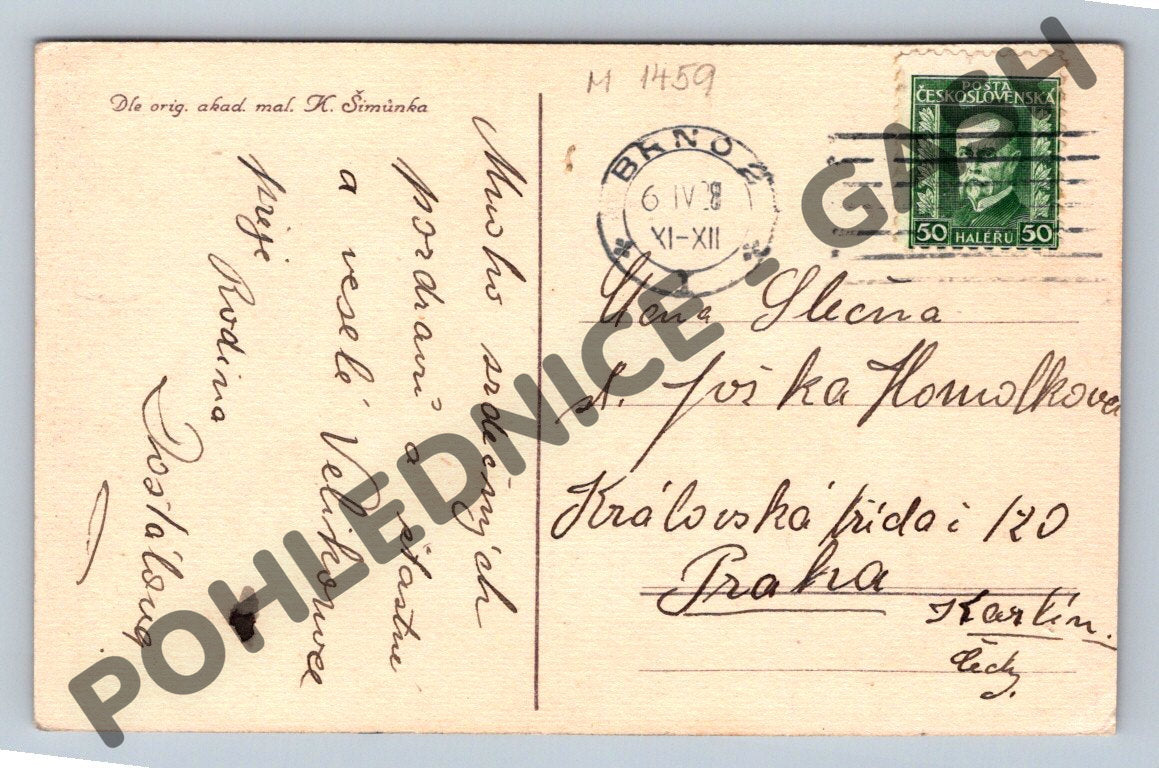Pohlednice Velikonoční dívka v kroji K. Šimůnek 1931 (M1459)