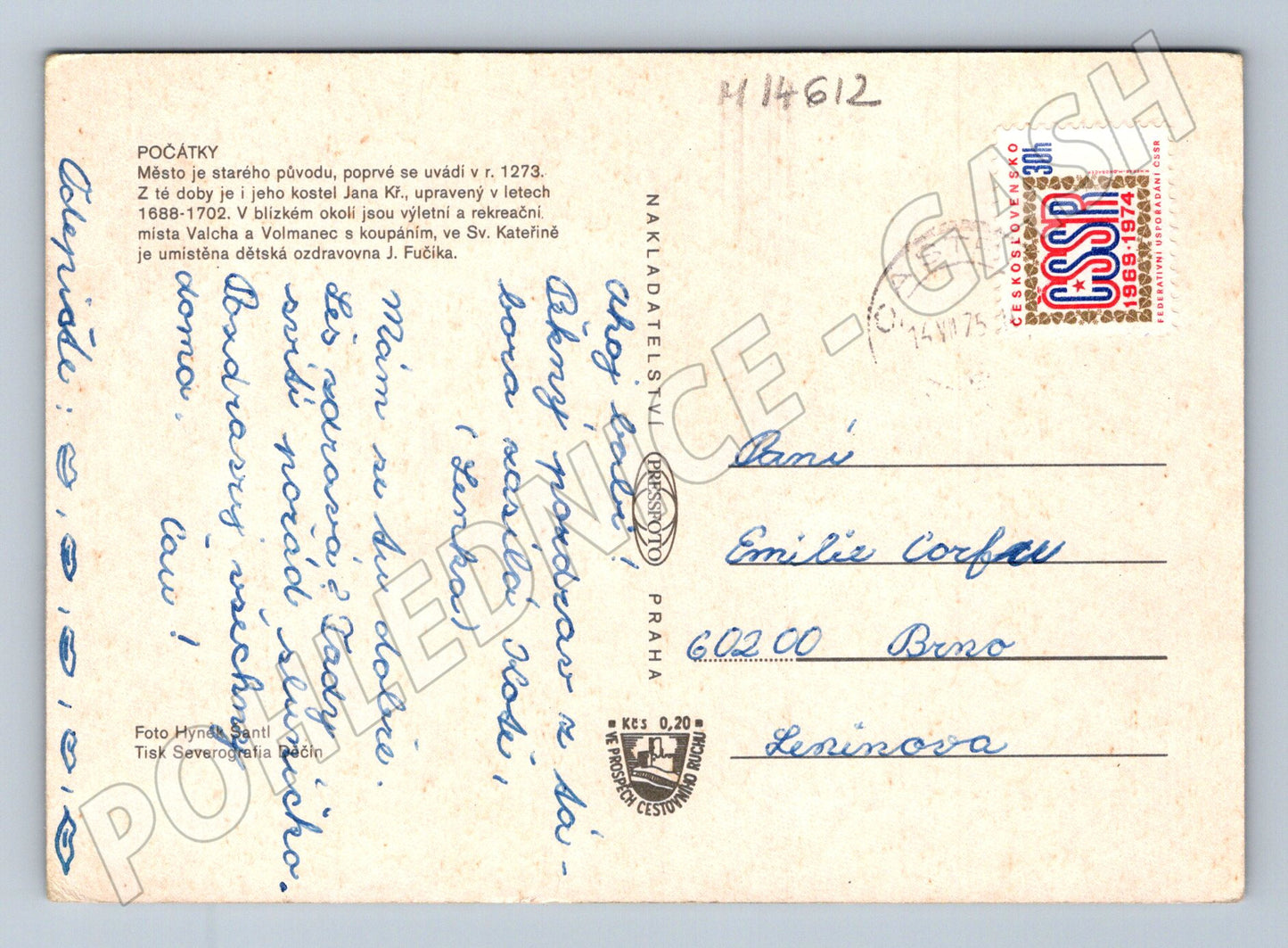 Pohlednice Počátky vícezáběrová s razítkem 1973 (M14612)