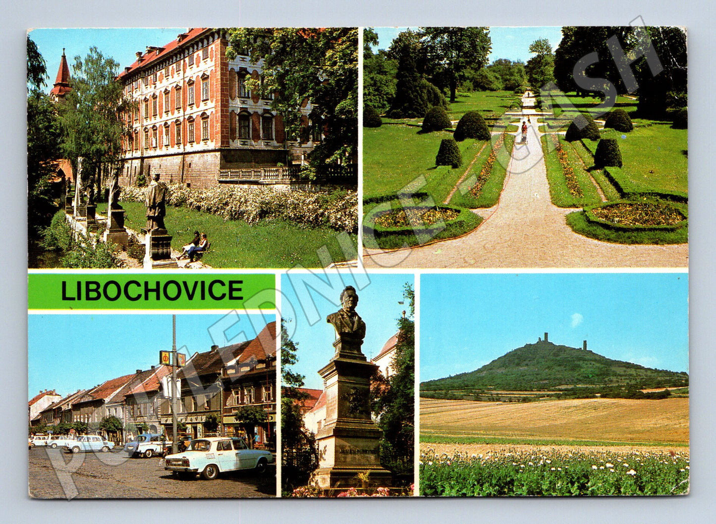 Pohlednice Libochovice zámek a Hazmburk (M14637)
