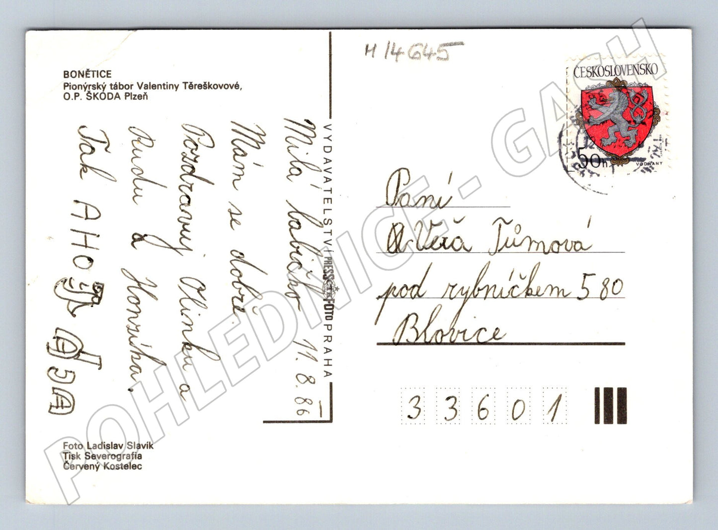 Pohlednice Bonětice Pionýrský tábor 1986 (M14645)