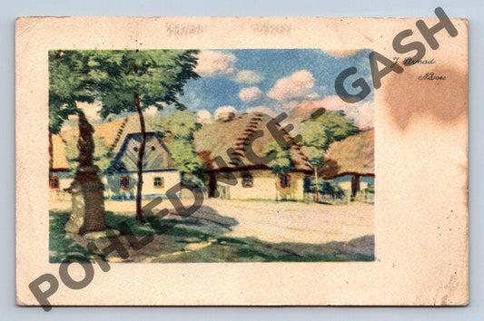 Pohlednice Velikonoční česká náves J. Strnad 1937 (M1465)