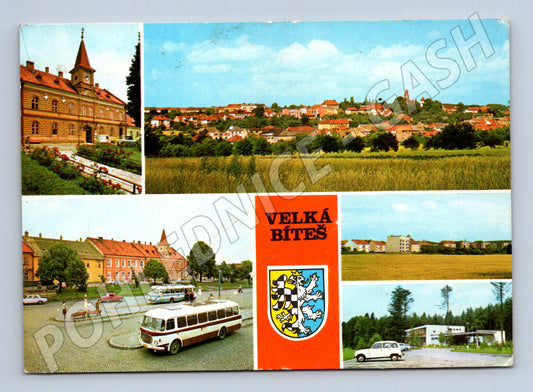 Pohlednice Velká Bíteš koláž města a doprava (M14691)