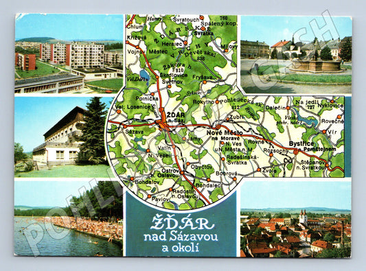 Pohlednice Žďár nad Sázavou s mapou (M14796)