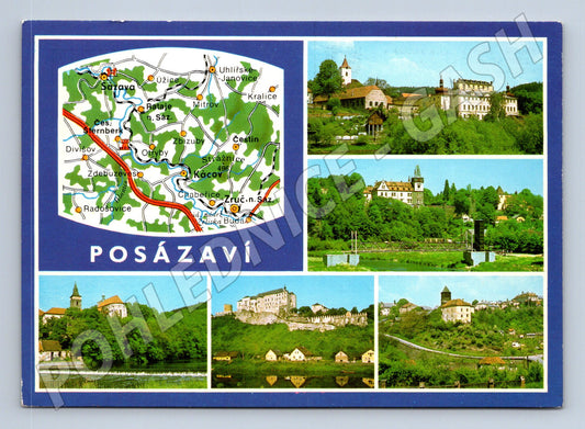 Pohlednice Posázaví s mapou a hrady (M14821)