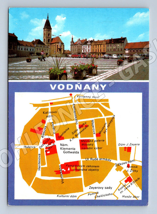 Pohlednice Vodňany náměstí a mapa (M14829)