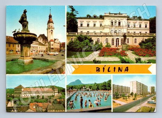 Pohlednice Bílina koláž města poštovně prošlá (M14842)