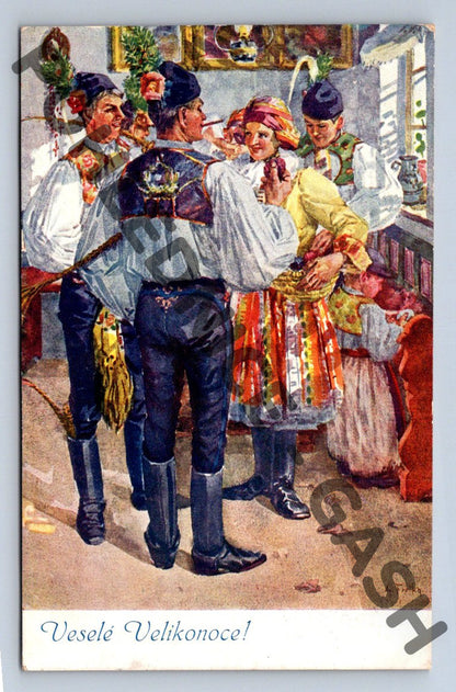 Pohlednice Velikonoční tradiční český venkov 1914 (M1489)