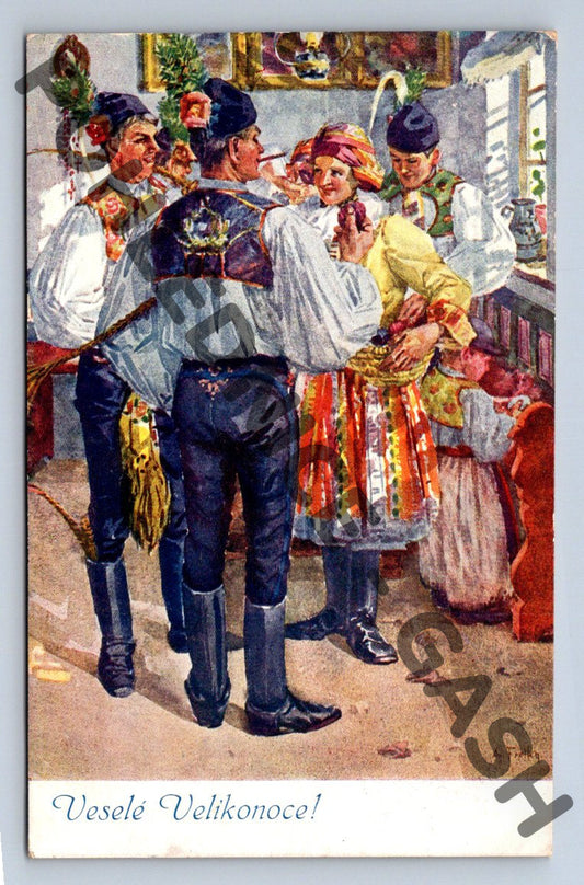 Pohlednice Velikonoční tradiční český venkov 1914 (M1489)