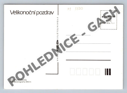 Pohlednice Velikonoční pomlázka kraslice a kočičky ČSSR (M1500)