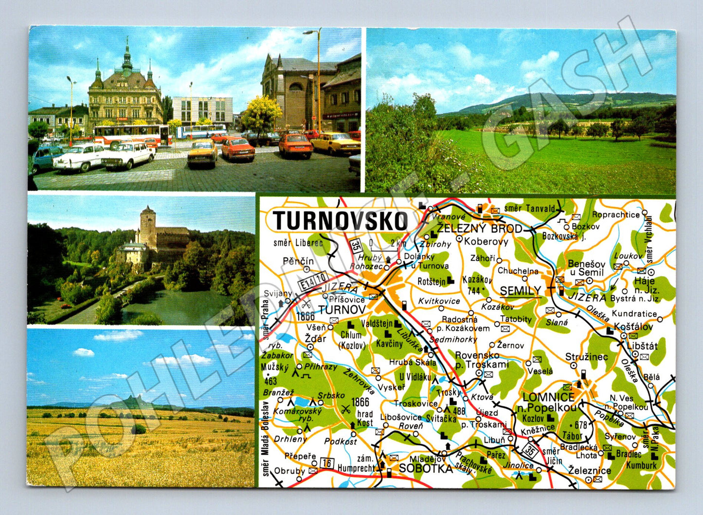 Pohlednice Turnovsko koláž s mapou a známkou (M15004)