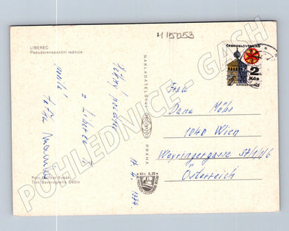 Pohlednice Liberec – radnice, zaslaná do Vídně (M15053)