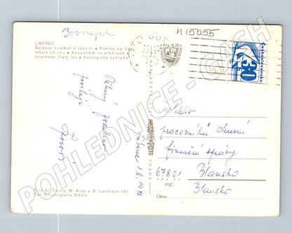 Pohlednice Liberec – koláž: radnice, ZOO, koupaliště (M15055)