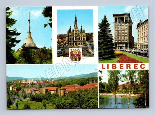 Pohlednice Liberec – Ještěd a radnice, koláž 1972 (M15056)