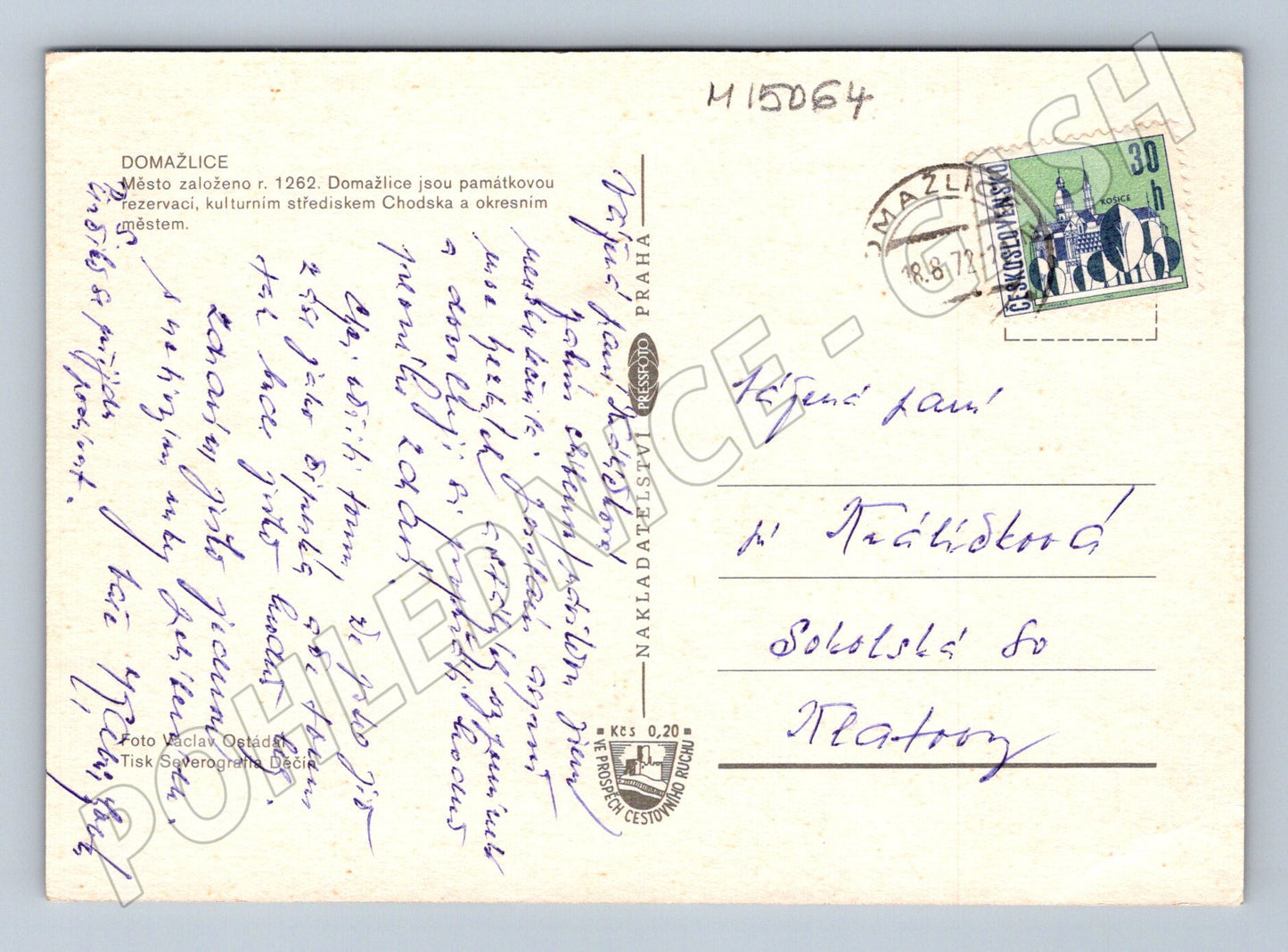 Pohlednice Domažlice – odeslaná 1972 (M15064)