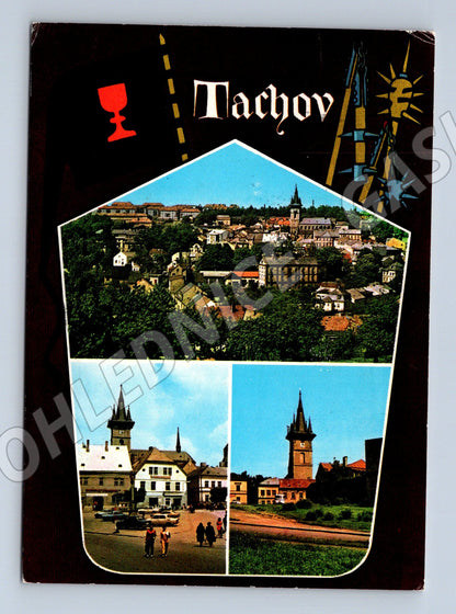 Pohlednice Tachov – více záběrů, odeslaná 1974 (M15066)