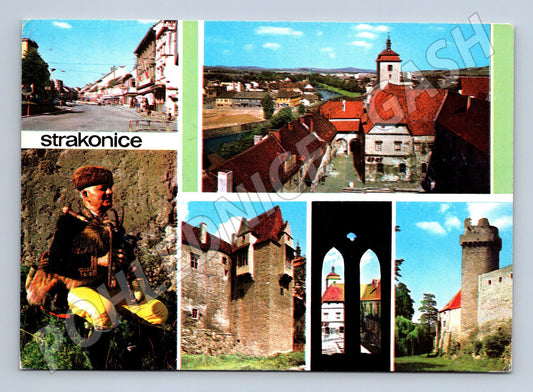 Pohlednice Strakonice – hrad a centrum, odeslaná (M15079)