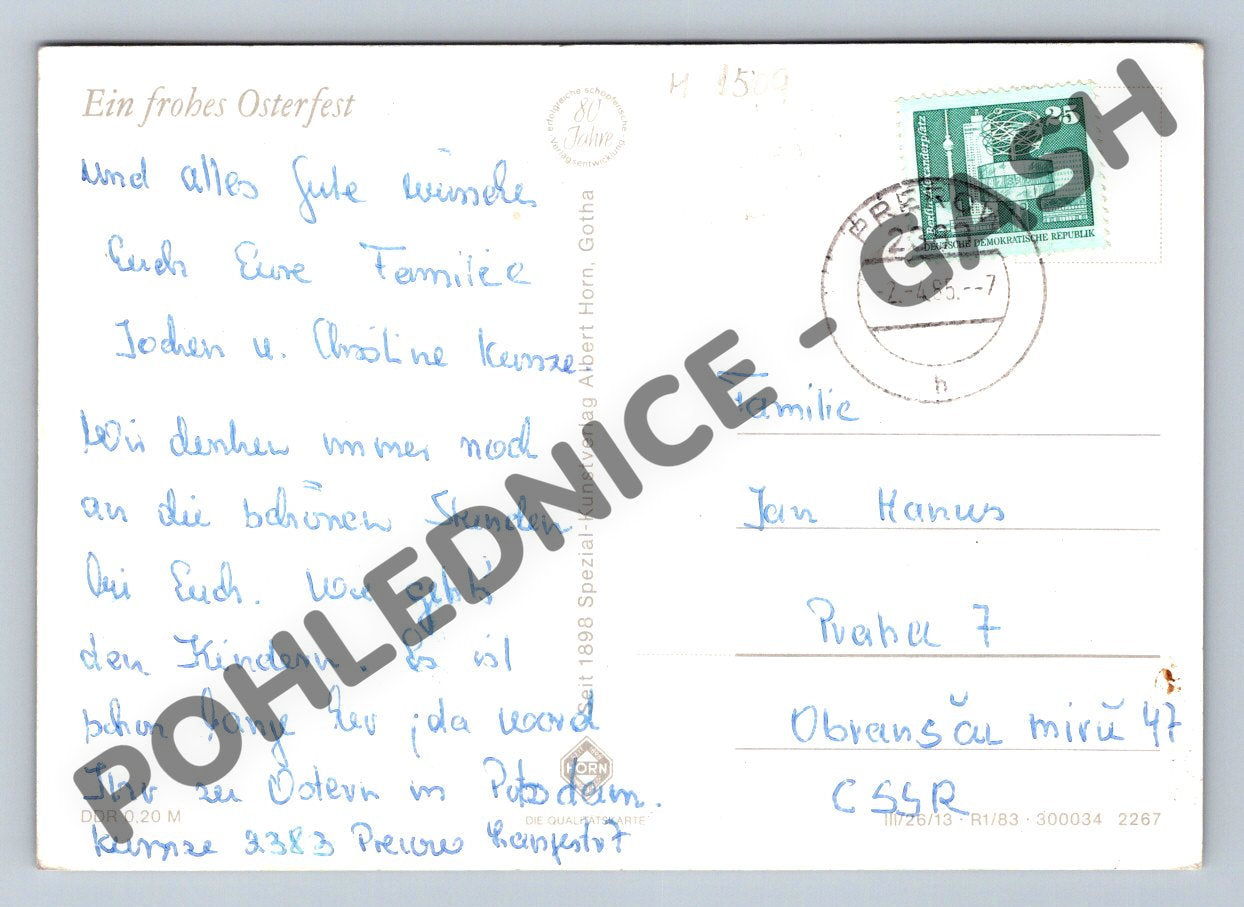 Pohlednice Velikonoční květiny a kraslice NDR 1985 (M1509)