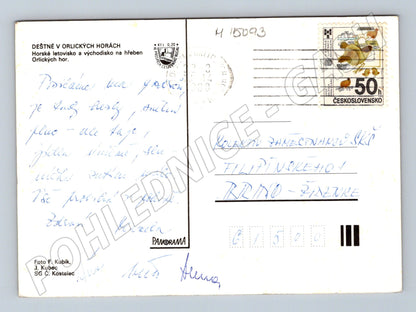 Pohlednice Deštné v Orlických horách – mapka a krajina (M15093)