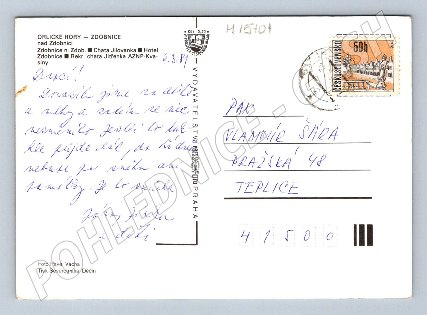 Pohlednice Zdobnice – zimní krajina, odeslaná (M15101)