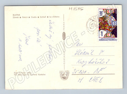 Pohlednice Blatná – zámek, frankovaná 1972 (M15116)