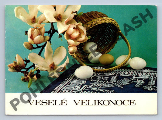 Pohlednice Velikonoční magnolie vejce a košík 1981 (M1514)
